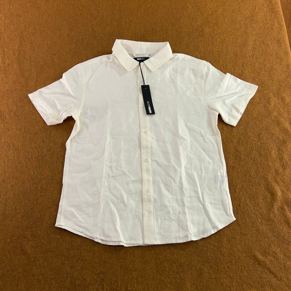 NovaMen Mens Size Medium White Bahamas Linen Classic Button Up Shirt NWT